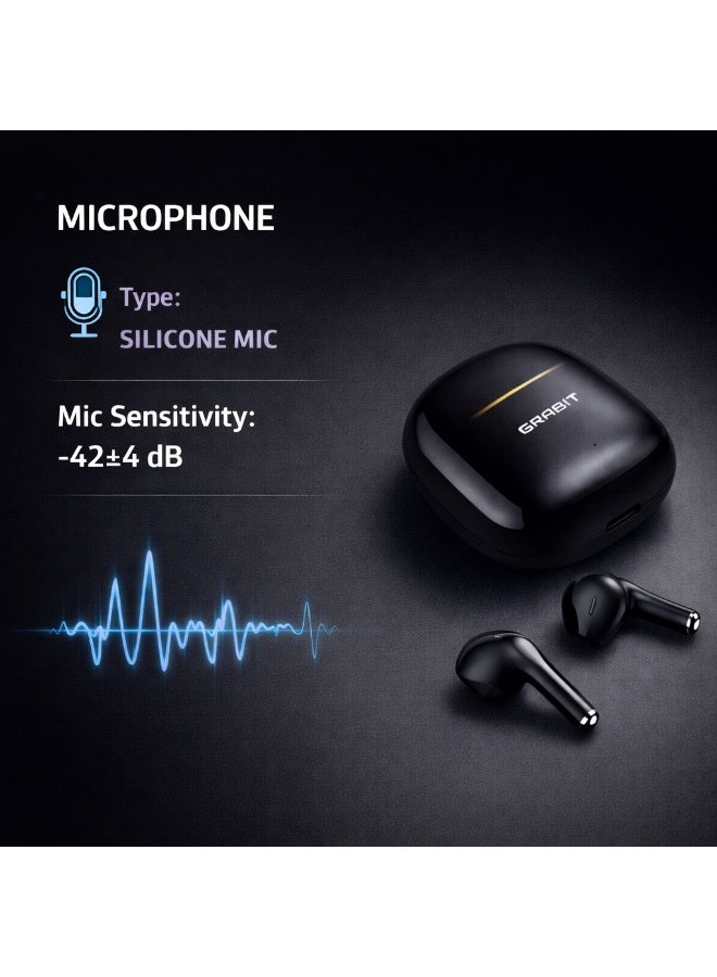 GRABIT G-TUNES MINI 2 True Wireless Earbuds (Black) with Touch Control, 13mm Dynamic Drivers, Silicone Mic for Clear Calls, Up to 5H Playtime, 300mAh Type-C Charging Case & Comfortable Fit - Image 3